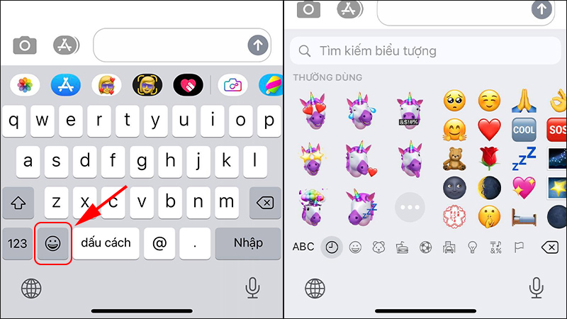 Bấm vào biểu tượng mặt cười và chọn emoji